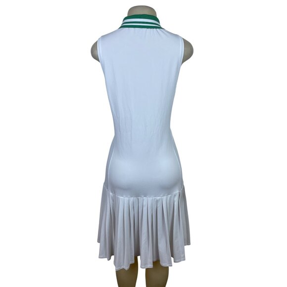 Addison Bay White Tennis Dress Sleeveless Pleated Skirt & Green Collar Sz XXL - Picture 3 of 6
